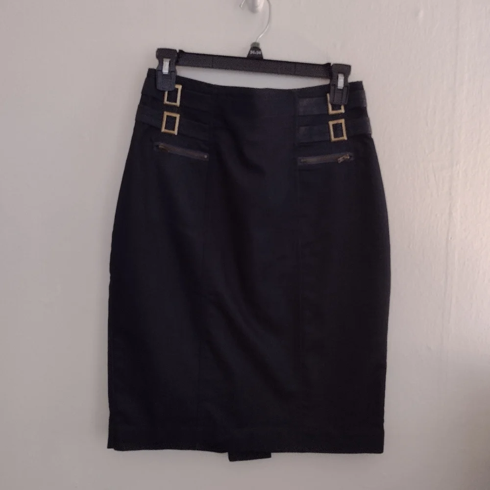 Worthington Dark Chambray Pencil Midi Skirt w/ Buckle Detail Size 6
